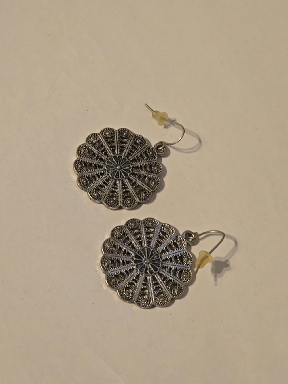 Silver Toned Floral Filigree Drop Earrings - Women Jewelry
